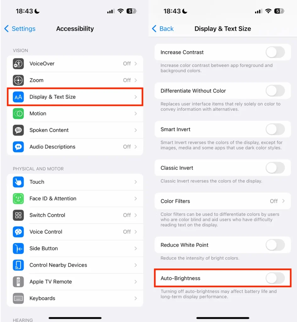 auto brightness in iphone